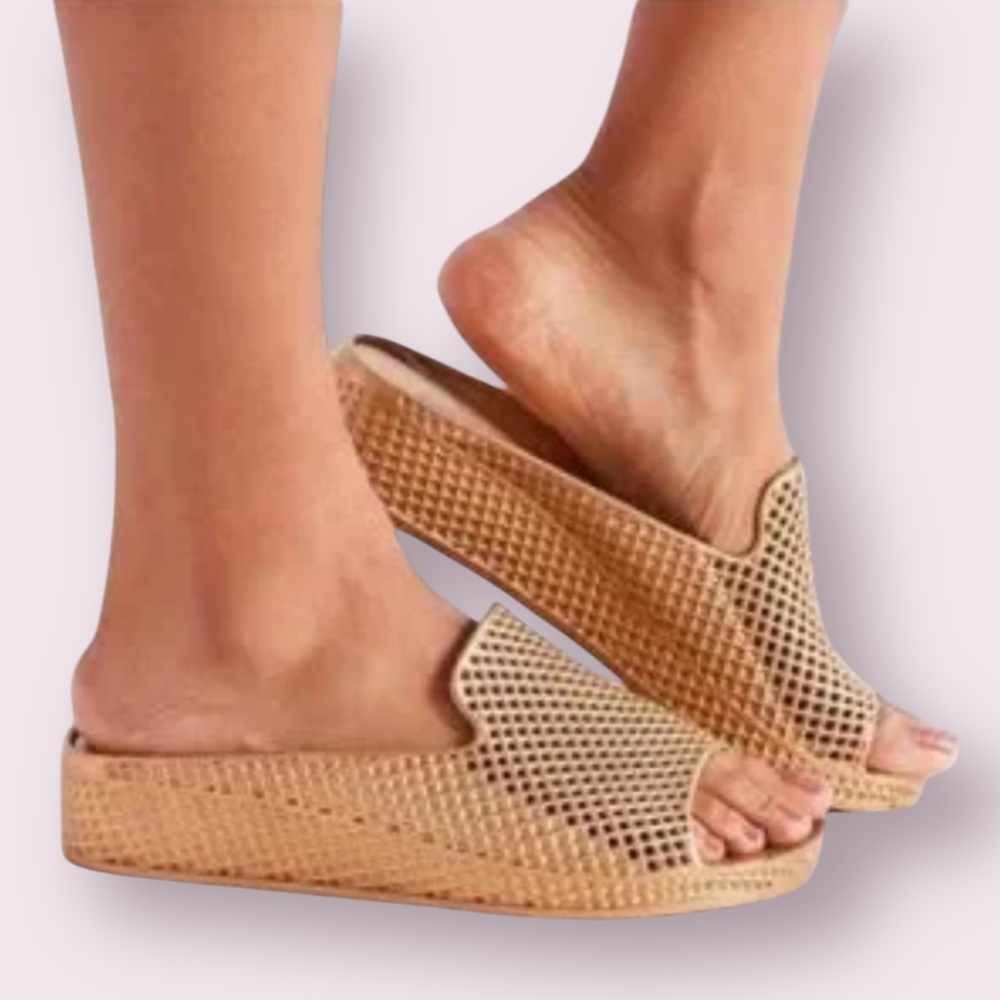 Woven Slide Sandals in Tan - Women